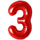 Red Number 3 Foil Balloon 87cm