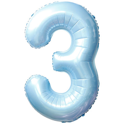 Foil Balloon Number 3 Baby Blue 87cm