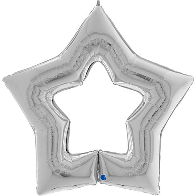 Foil Star Balloon with Empty Center Silver 122cm Grabo
