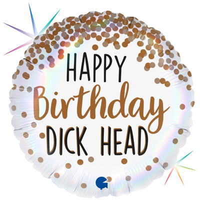 Round Foil Balloon Happy Birthday Dick Head Holographic Confetti 46 cm Grabo