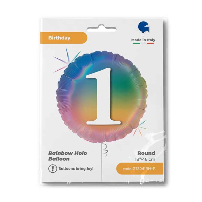 Balon Folie Rotund CIFRA 1 Rainbow 46 cm Grabo