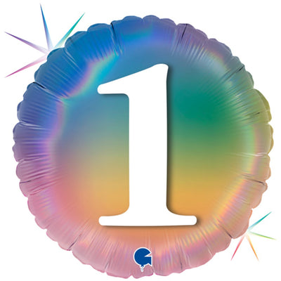 Round Foil Balloon NUMBER 1 Rainbow 46 cm Grabo
