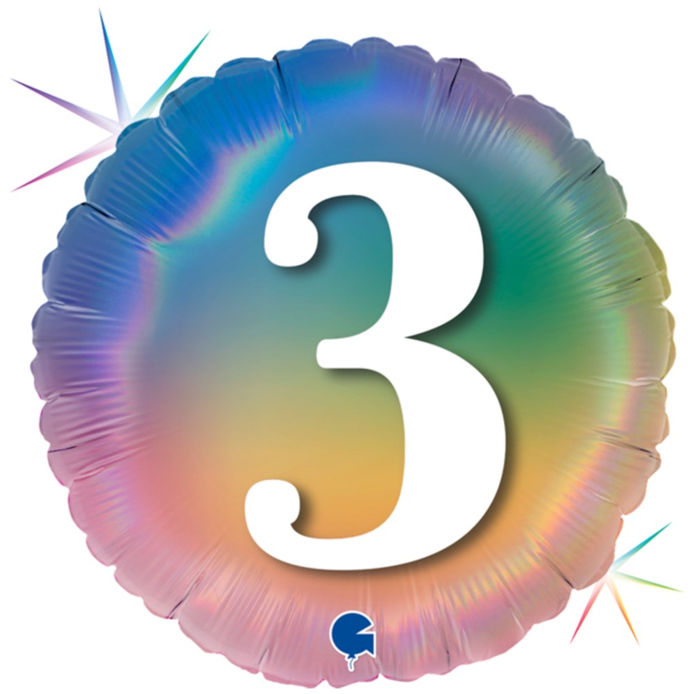 Balon Folie Rotund CIFRA 3 Rainbow 46 cm Grabo