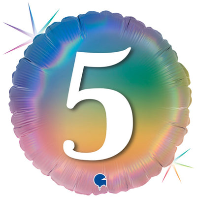 Balon Folie Rotund CIFRA 5 Rainbow 46 cm Grabo