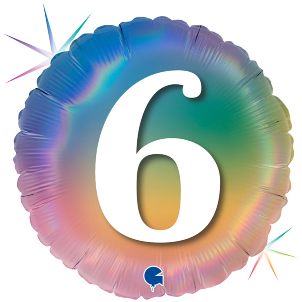 Balon Folie Rotund CIFRA 6 Rainbow 46 cm Grabo