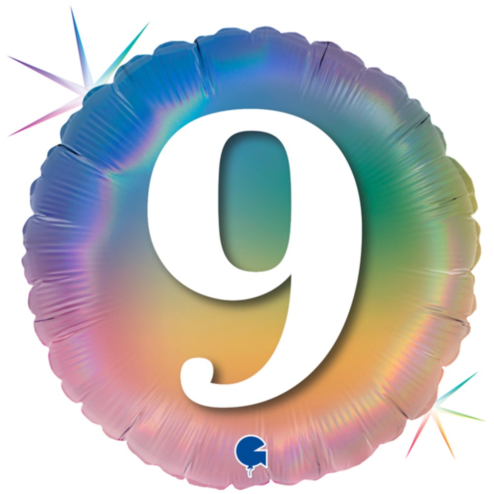 Balon Folie Rotund CIFRA 9 Rainbow 46 cm Grabo