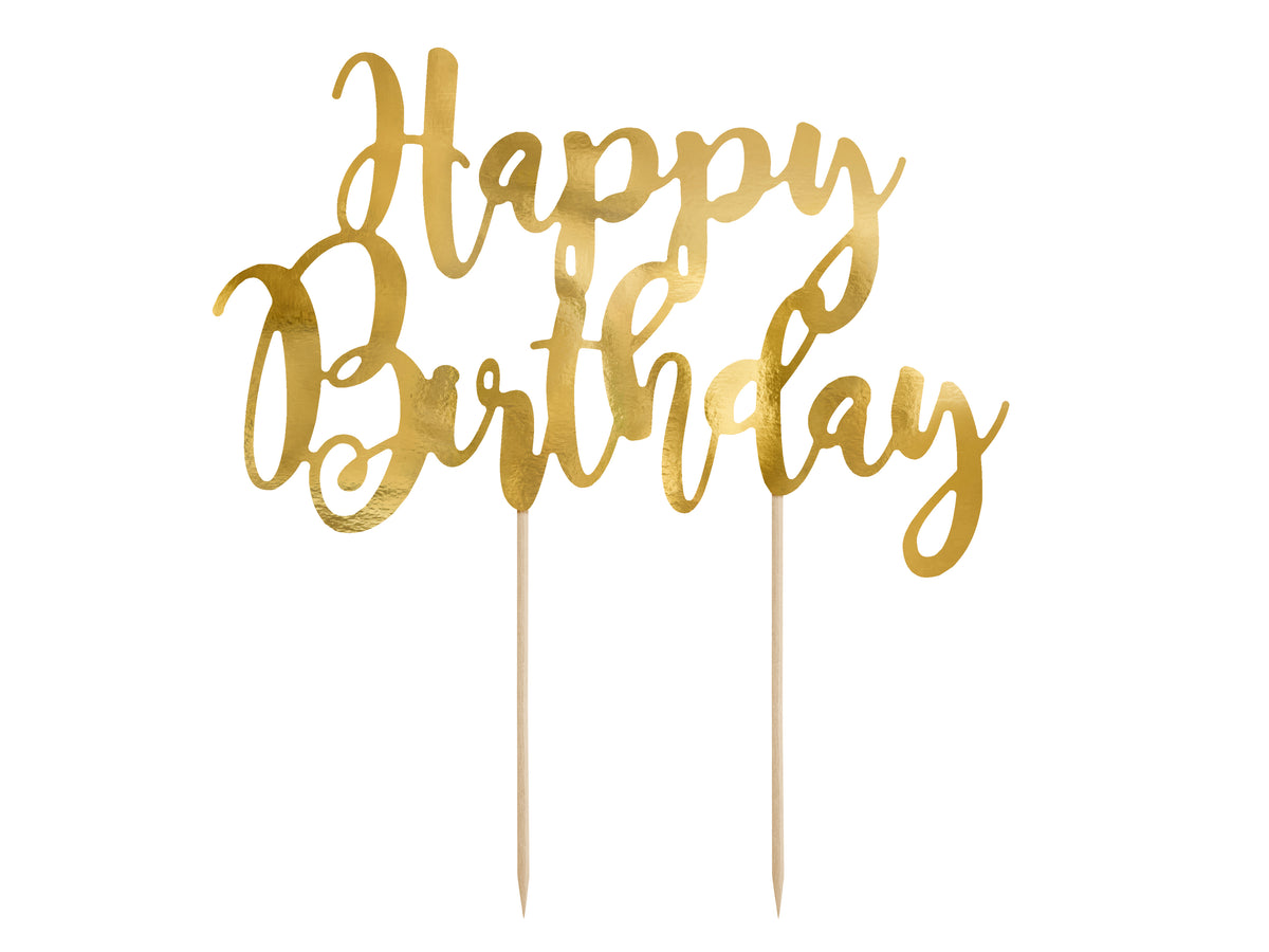 Decoratiune pentru Tort Happy Birthday Auriu 22.5cm