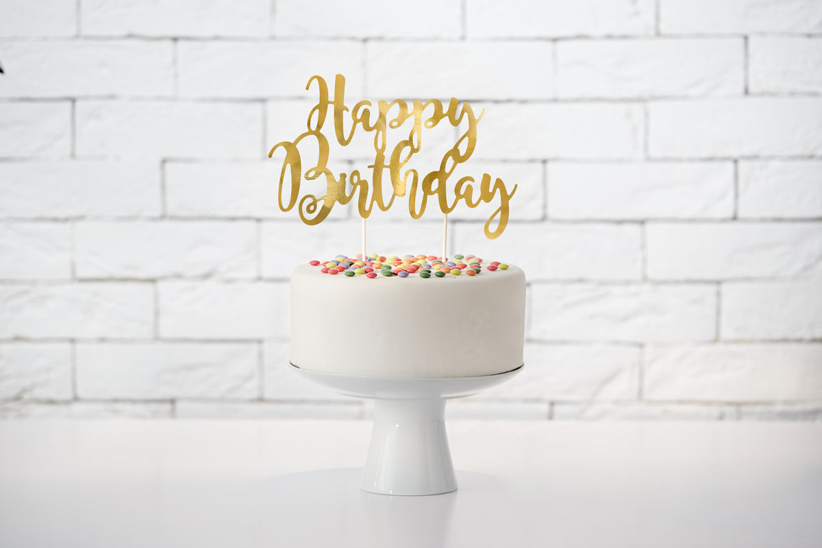 Decoratiune pentru Tort Happy Birthday Auriu 22.5cm