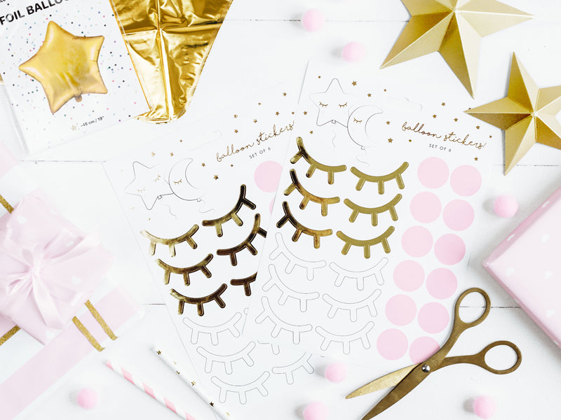 Decorative Stickers for Balloons White/Gold Lashes PDC1036