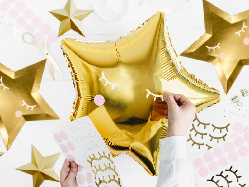 Decorative Stickers for Balloons White/Gold Lashes PDC1036