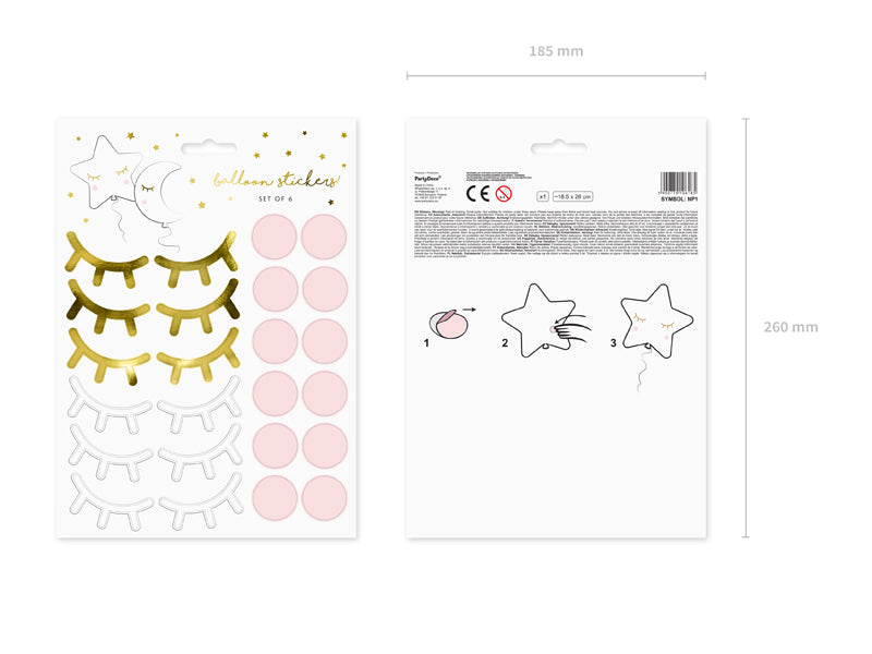 Decorative Stickers for Balloons White/Gold Lashes PDC1036