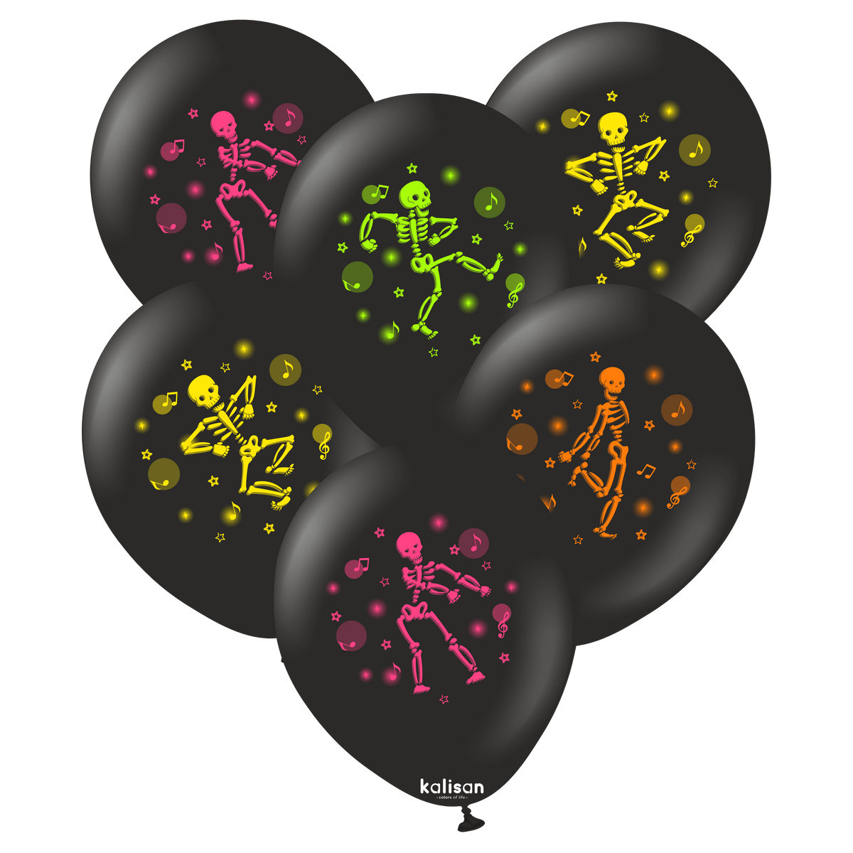 SET 25 Baloane latex 30cm Print Scheleti Neon
