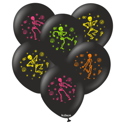 SET 25 Baloane latex 30cm Print Scheleti Neon