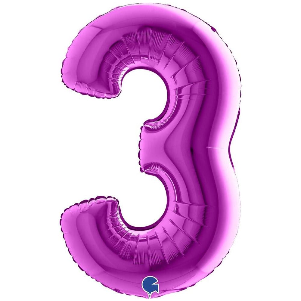 JUMBO Number 3 Purple Foil Balloon 102 cm Grabo