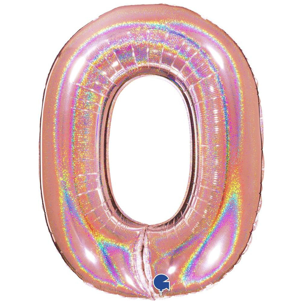 Jumbo Foil Balloon NUMBER 0 Rose Gold Glitter 102 cm Grabo