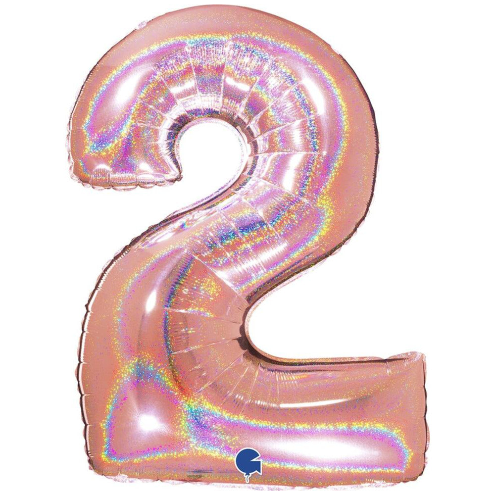 Jumbo Foil Balloon NUMBER 2 Rose Gold Glitter 102 cm Grabo