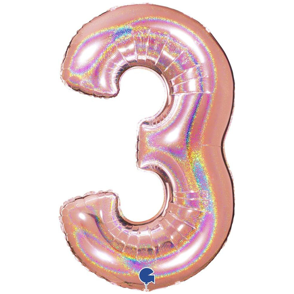 Jumbo Foil Balloon NUMBER 3 Rose Gold Glitter 102 cm Grabo
