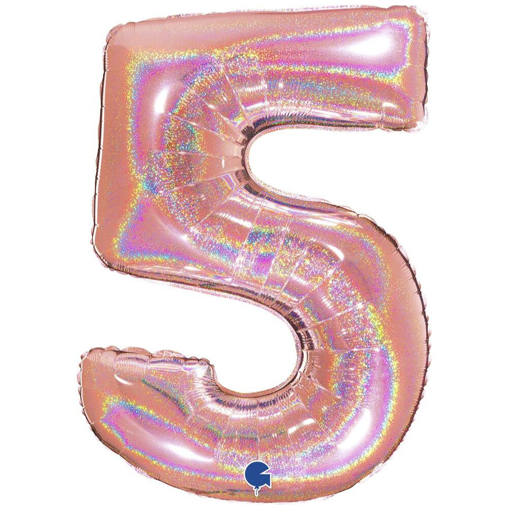 Jumbo Foil Balloon NUMBER 5 Rose Gold Glitter 102 cm Grabo