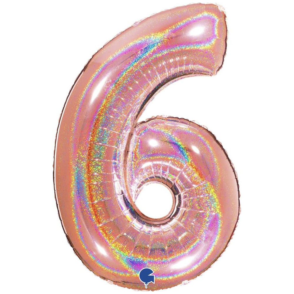 Jumbo Foil Balloon NUMBER 6 Rose Gold Glitter 102 cm Grabo