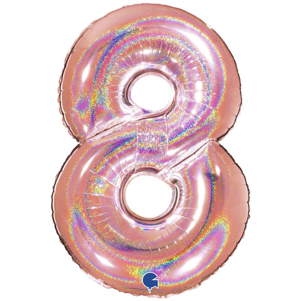 Jumbo Foil Balloon NUMBER 8 Rose Gold Glitter 102 cm Grabo