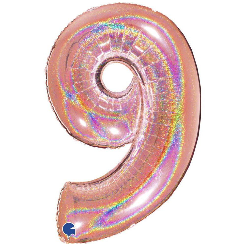 Jumbo Foil Balloon Number 9 Rose Gold Glitter 102 cm Grabo