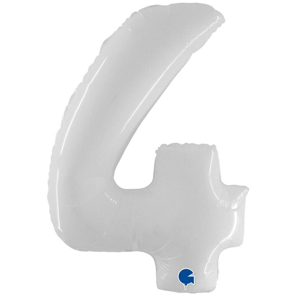 Jumbo Foil Balloon NUMBER 4 Shiny White 102 cm Grabo