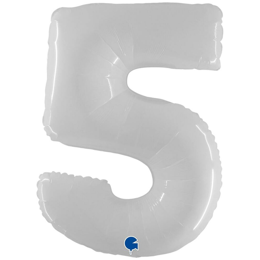 Jumbo Foil Balloon NUMBER 5 Shiny White 102 cm Grabo