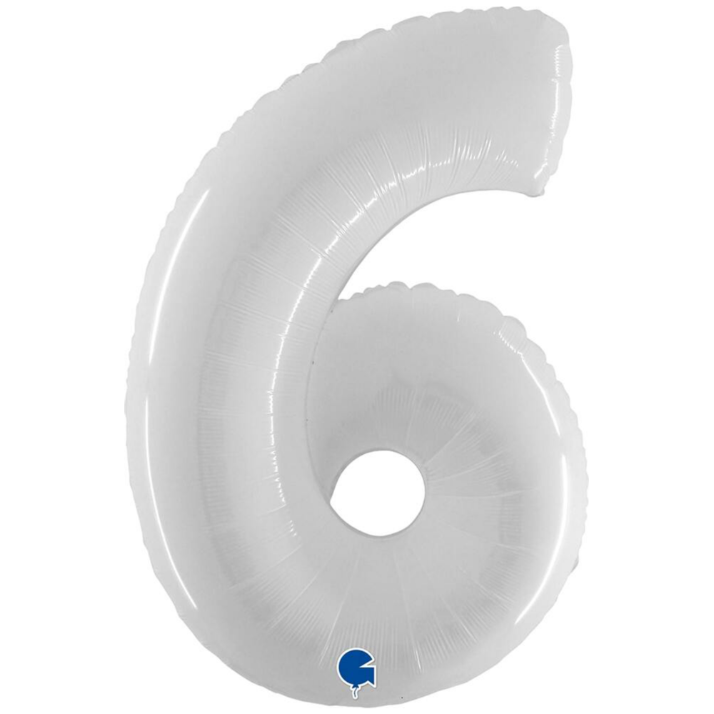 Jumbo Foil Balloon NUMBER 6 Shiny White 102 cm Grabo