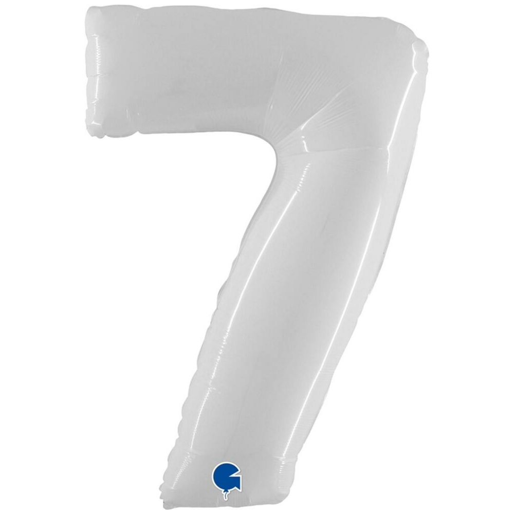 Jumbo Foil Balloon NUMBER 7 Shiny White 102 cm Grabo