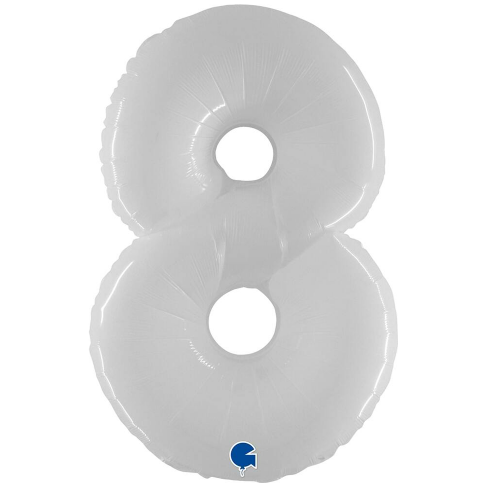 Jumbo Foil Balloon NUMBER 8 Shiny White 102 cm Grabo