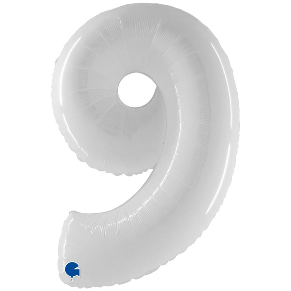 Jumbo Foil Balloon NUMBER 9 Shiny White 102 cm Grabo