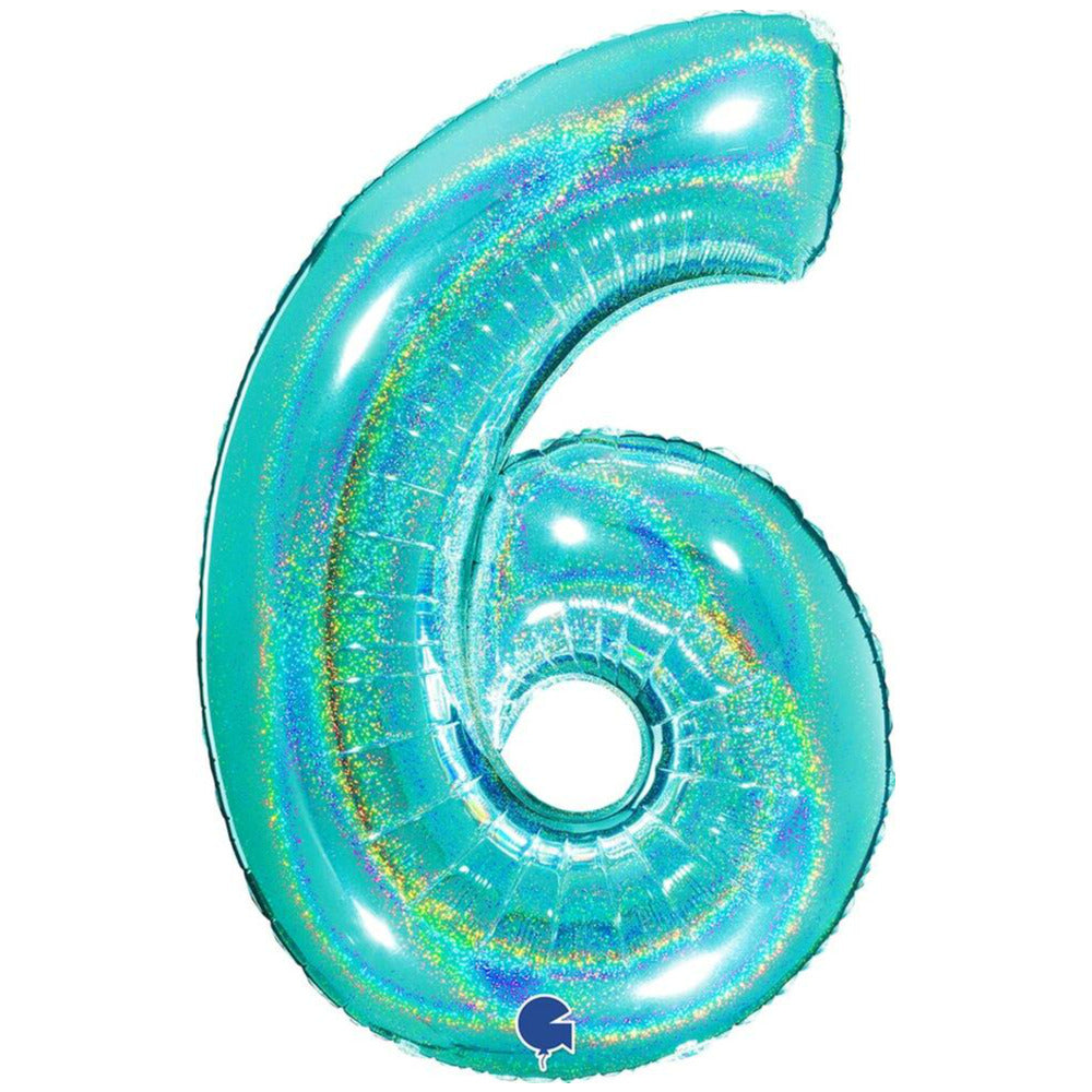 Balon Folie Jumbo CIFRA 6 Tiffany Glitter 102 cm Grabo