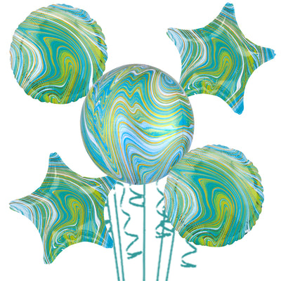 Buchet 5 Baloane Green/Blue Orbz Marble 2020212