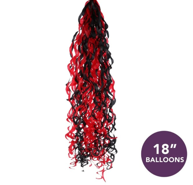 Panglica decorativa din hartie ROSU/NEGRU pentru baloane 18 cu heliu - 15 x 86 cm PA6014