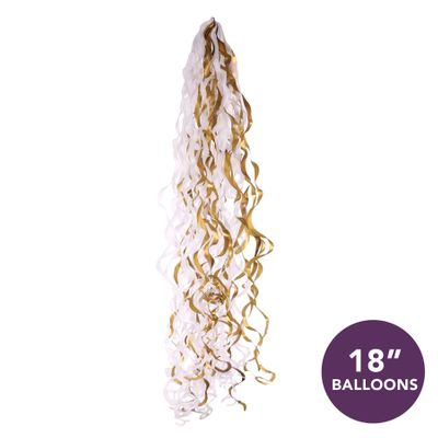 Panglica decorativa HARTIE - AURIU/ALB pentru baloane 18 cu heliu - 15 x 86 cm PA6016