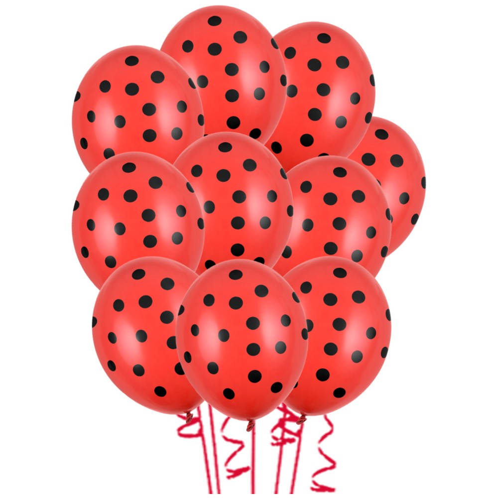 SET 10 Latex Balloons 30cm Red with Black Polka Dots PDC1060