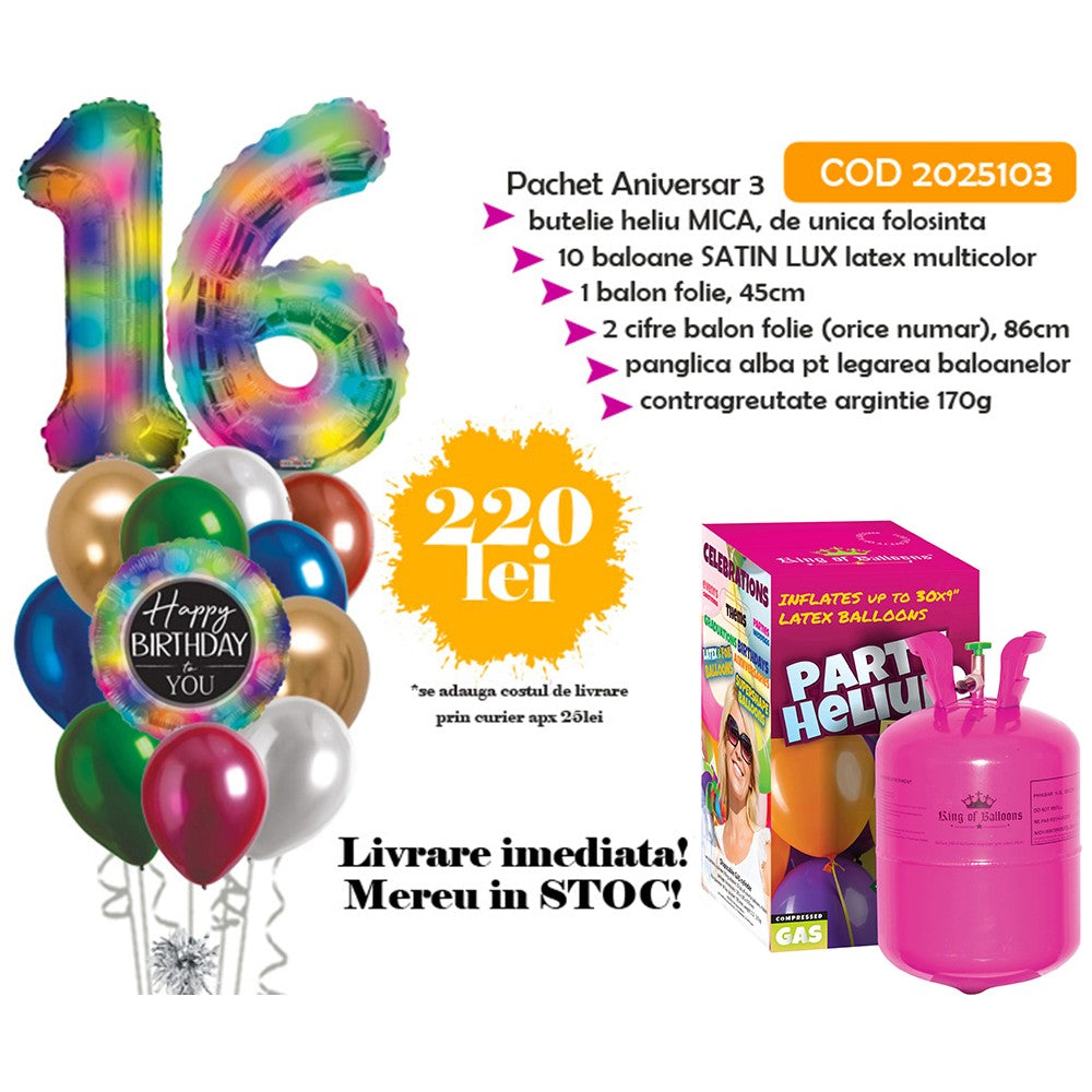 Birthday Balloon Pack 3 + SMALL Helium Tank CODE 2025103