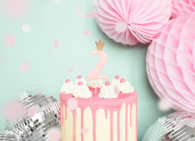 Birthday Cake Candle 2 Years with Light Pink Crown 9.5cm