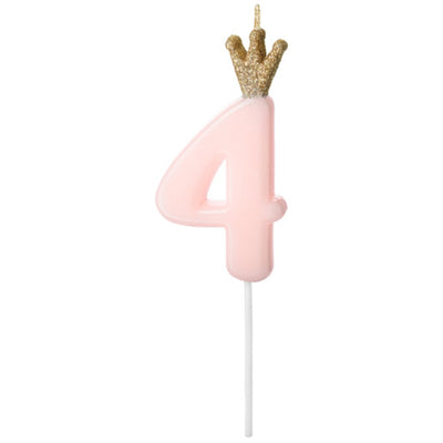Birthday Cake Candle 4th Birthday with Light Pink Crown 9.5cm