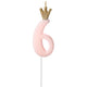 6th Birthday Cake Candle with Light Pink Crown 9.5cm
