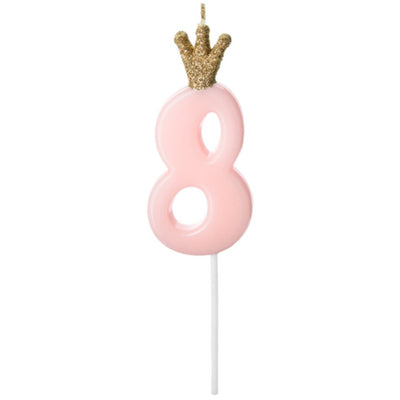 Birthday Cake Candle 8 Years with Light Pink Crown