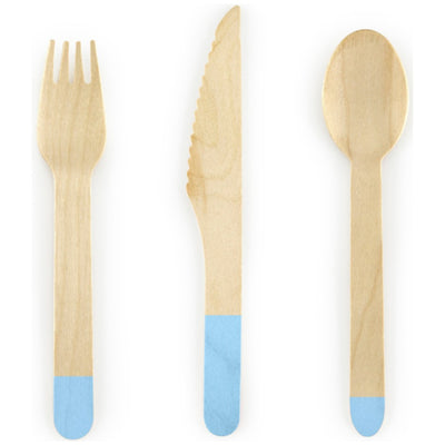 Light Blue Wooden Cutlery Set 18 pcs 16 cm