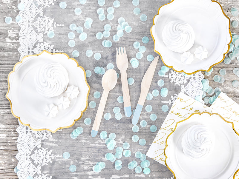 Set 18 Tacamuri lemn bleu deschis 16 cm