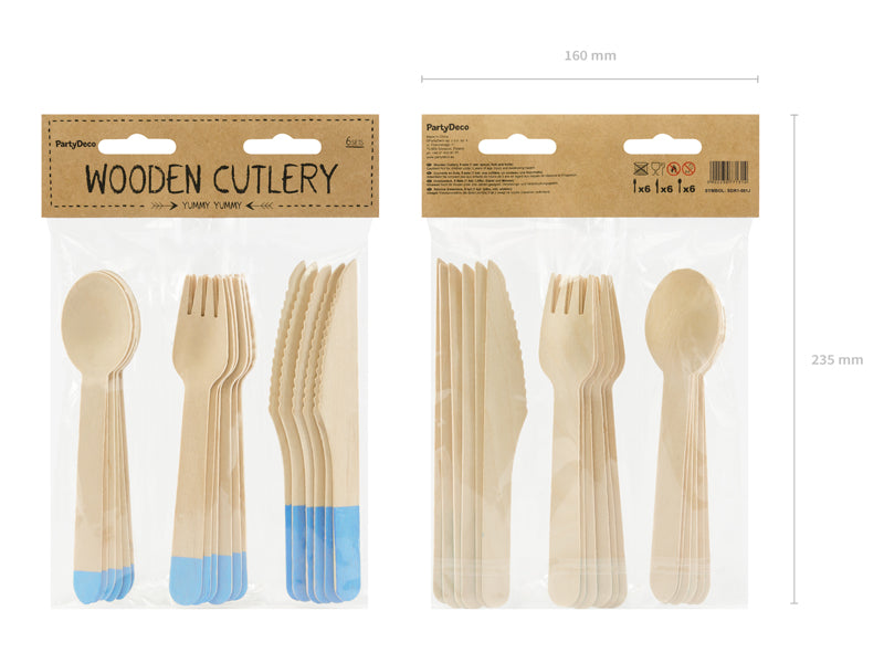 Set 18 Tacamuri lemn bleu deschis 16 cm