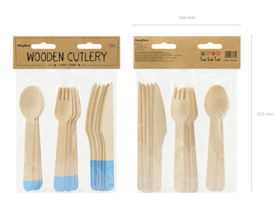 Light Blue Wooden Cutlery Set 18 pcs 16 cm
