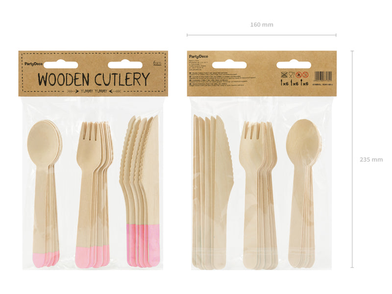 Set 18 Tacamuri lemn roz deschis 16 cm