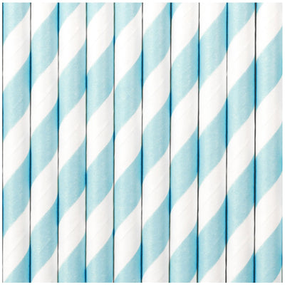 Set 10 Paie bautura hartie bleu deschis cu dungi albe 19.5 cm