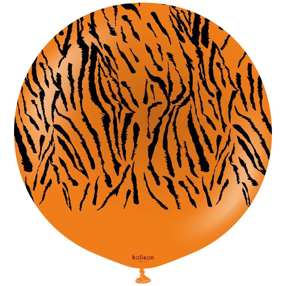 60cm Safari Tiger N Jumbo Latex Balloon - Orange (Print: Black)