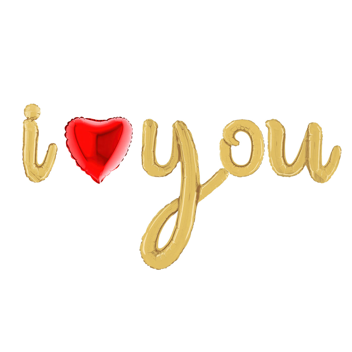 Foil Balloons Cursive Script I Love You Gold with Red Heart