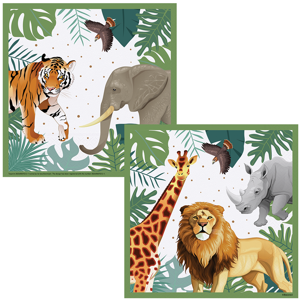 Set of 16 Wild Life Print Party Napkins 33x33cm